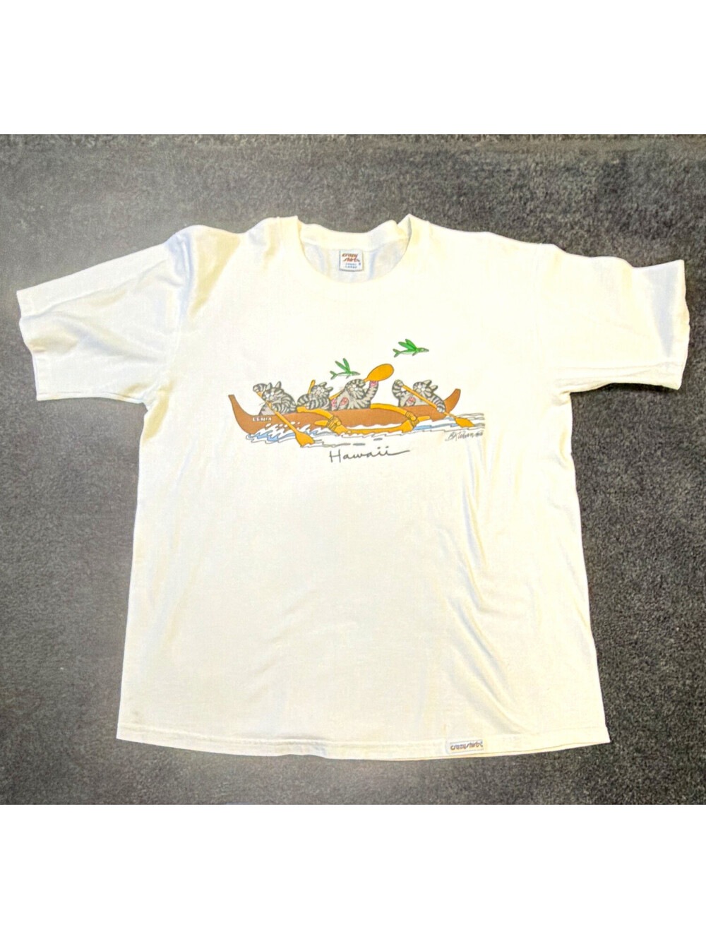 Vintage 90s B Kliban Cat Hawaii T Shirt L Crazy Shirts Canoe Single Stitch USA